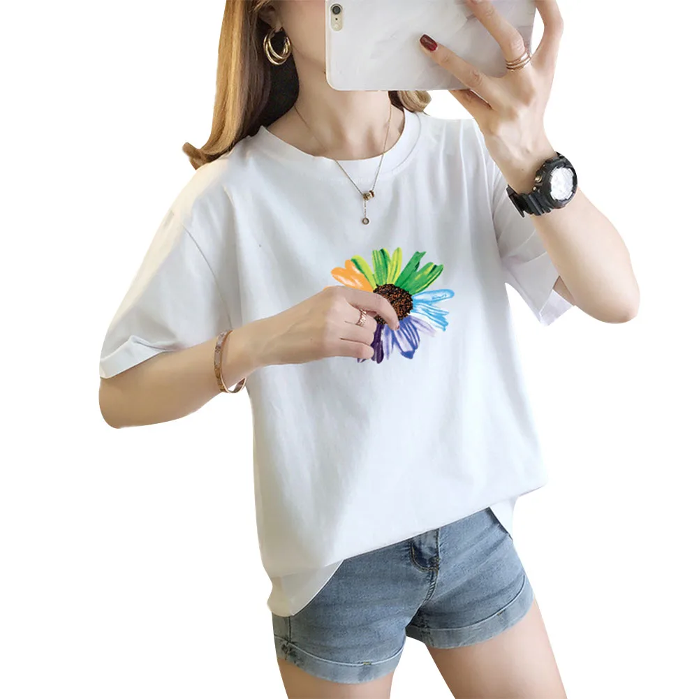 Летняя женская Свободная футболка с принтом модная Радужная Женская