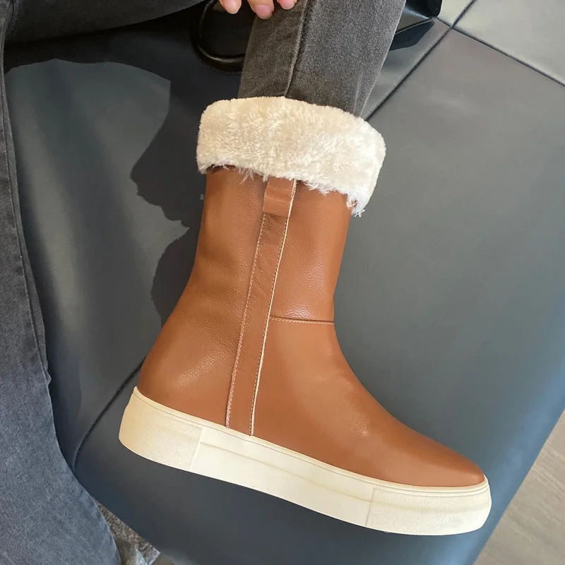 

new women ankle boots waterproof winter shoes woman leather snow boots platform keep warm boots with thick fur heels botas mujer