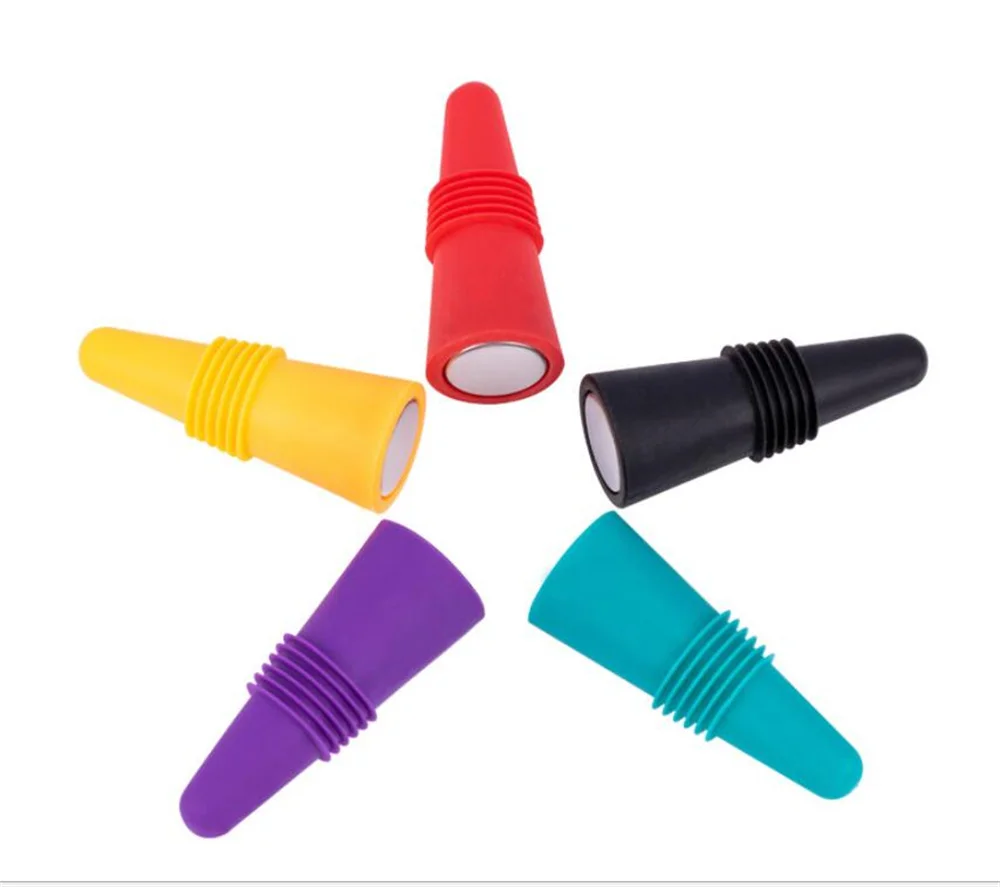 

New 200pcs/lot Wine Stopper Colorful Silicone + Stainless Steel Outlet Cap, Bottle Cover, Beverage Bottle Stoppers