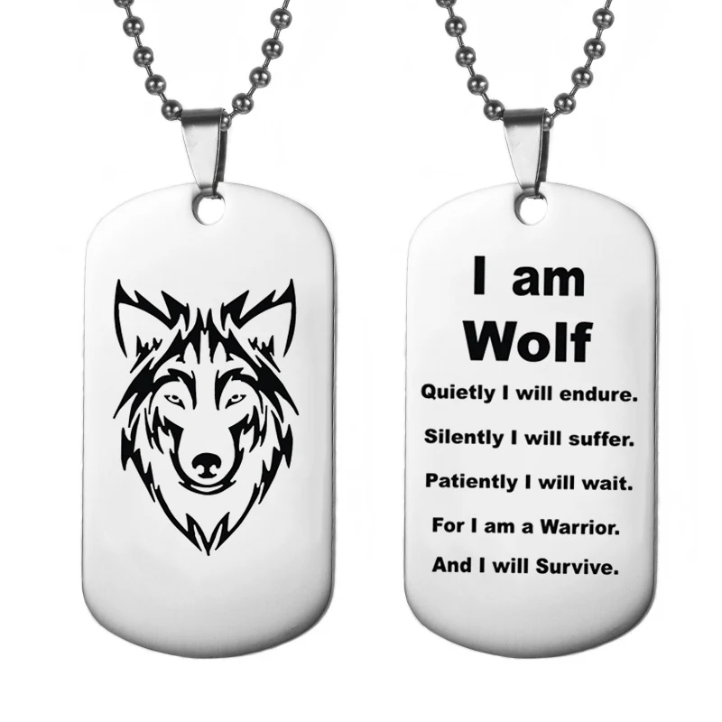 Wolf Military Dog Tag Pendant Necklaces for Men Team Fight Jewelry with Stainless Steel Metal цепь цепи на шею чокер |