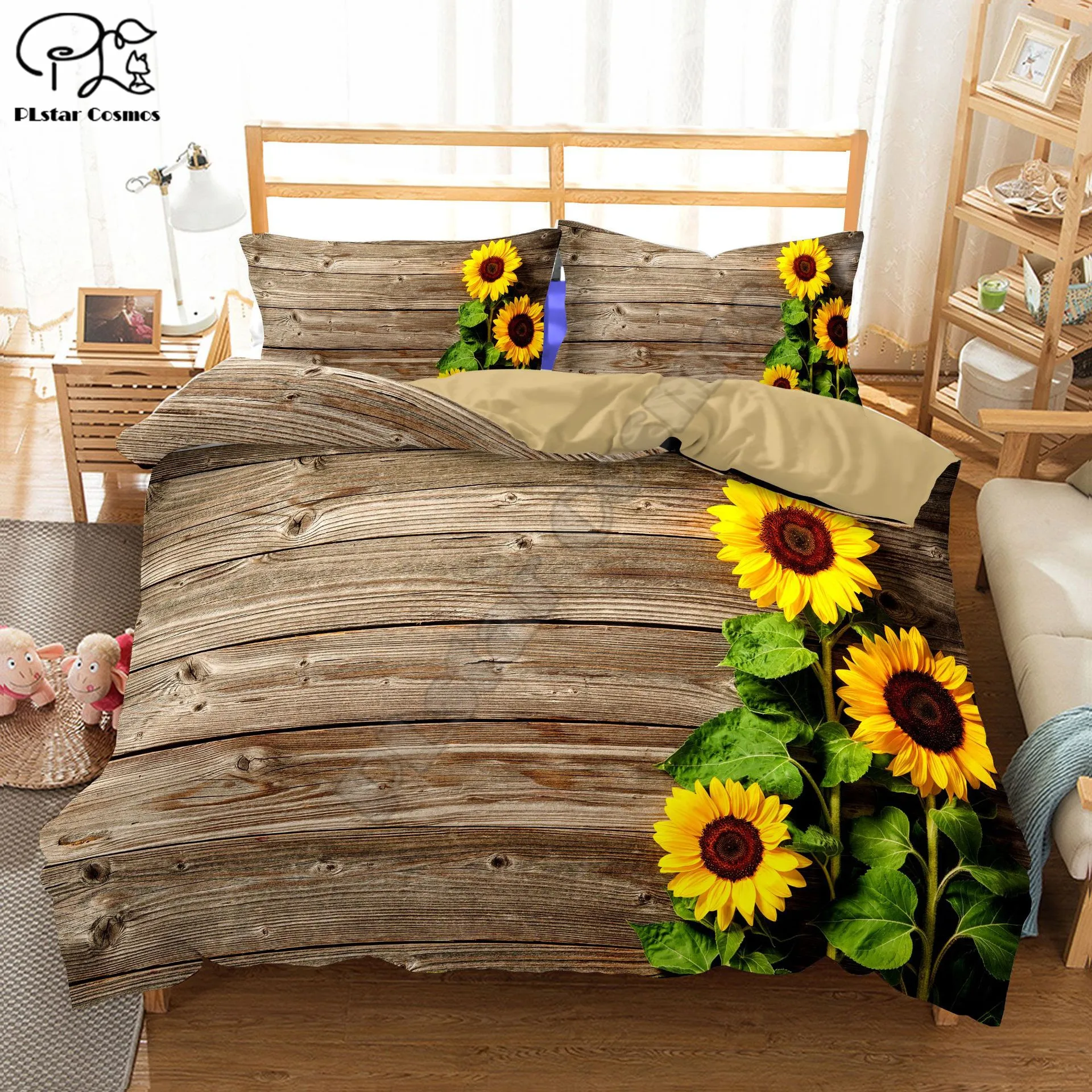 

sunflower 3D printed Home Textiles 3D Quilt Cover 100% Polyester Bedding Set Luxury Three-Piece Pillowcase Quilt Cover