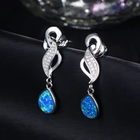 gw blue opal drop earrings for women unique creative desig wedding long dangle earring elegant jewelry