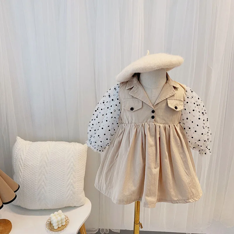 

Girls' Dresses Windbreaker Mid-Length Children'S Clothing 2020 New Baby Kids Autumn Coat Thin Korean Style Puff Sleeve Dress
