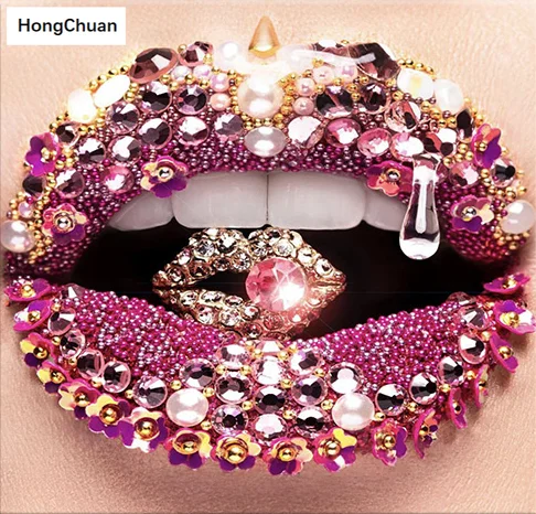 

Diamond Embroidery Sexy Diamond Lip 5D DIY Diamond Painting Square/Round Diamond Inlaid Rhinestone Picture Mosaic Cross Stitch