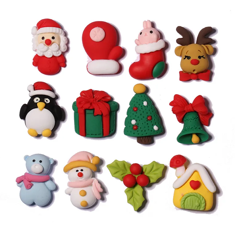 

12Pcs New DIY Cute Christmas Series Flat Back Cabochon Scrapbooking Hair Bow Center Embellishments DIY Accessories