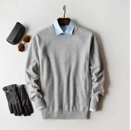 Gray o-neck Осень-зима, кашемировый хлопковый мужской свитер, трикотажное платье-свитер, hombre pull homme Hiver, пуловер, мужские вязаные свитера J697 - Цвет: Gray o-neck