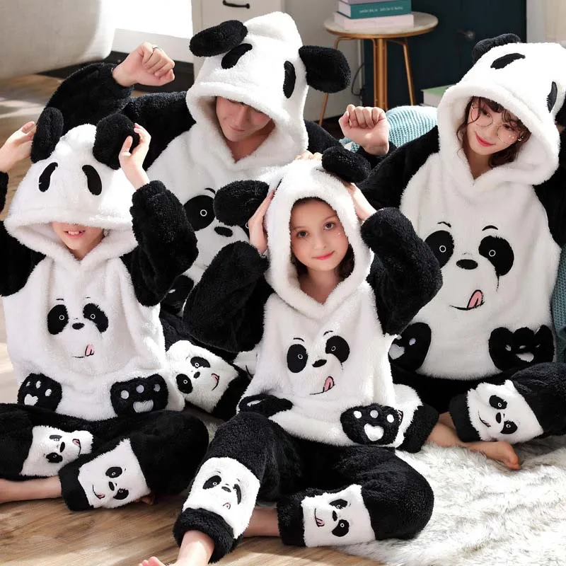 Зимний Пижамный комплект для родителей и детей Детские фланелевые пижамы