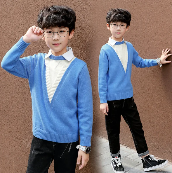 Свитера для мальчиков Сезон осень-зима Пуловеры Свитер Детская одежда Теплая