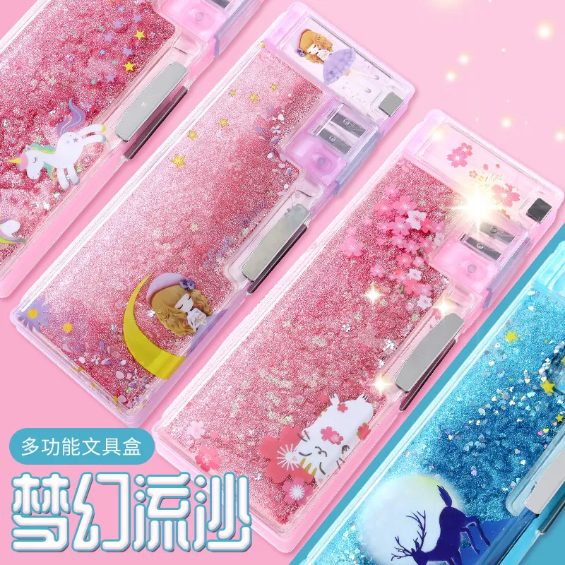 NEW 2022 Multi-function Quicksand Style Pencil Case Large-capacity Stationery Box Creative School Supplies Cute Kawaii Pen | Канцтовары