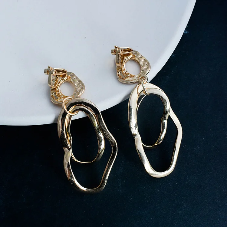 

S925 silver needle irregular earrings contracted metal texture cold wind pendant multilayer earrings wholesale