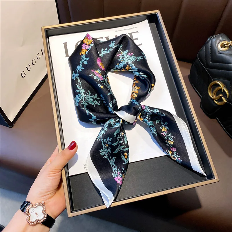 

68*68cm Fashion Silk Satin Hair Scarf Women Handkerchief Printed Female Square Head Bandana Small Neck muffler hijab lady girl