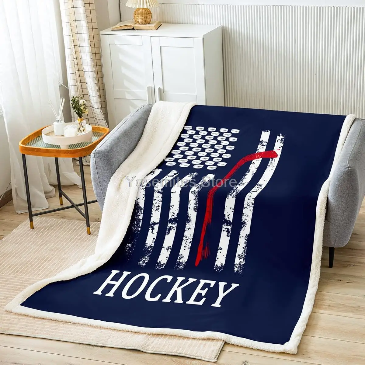 

Castle Fairy American Flag Throw Blanket Ice Hockey Fleece Blanket Retro Creativity Bed Blanket for Couch or Bed Sports Games