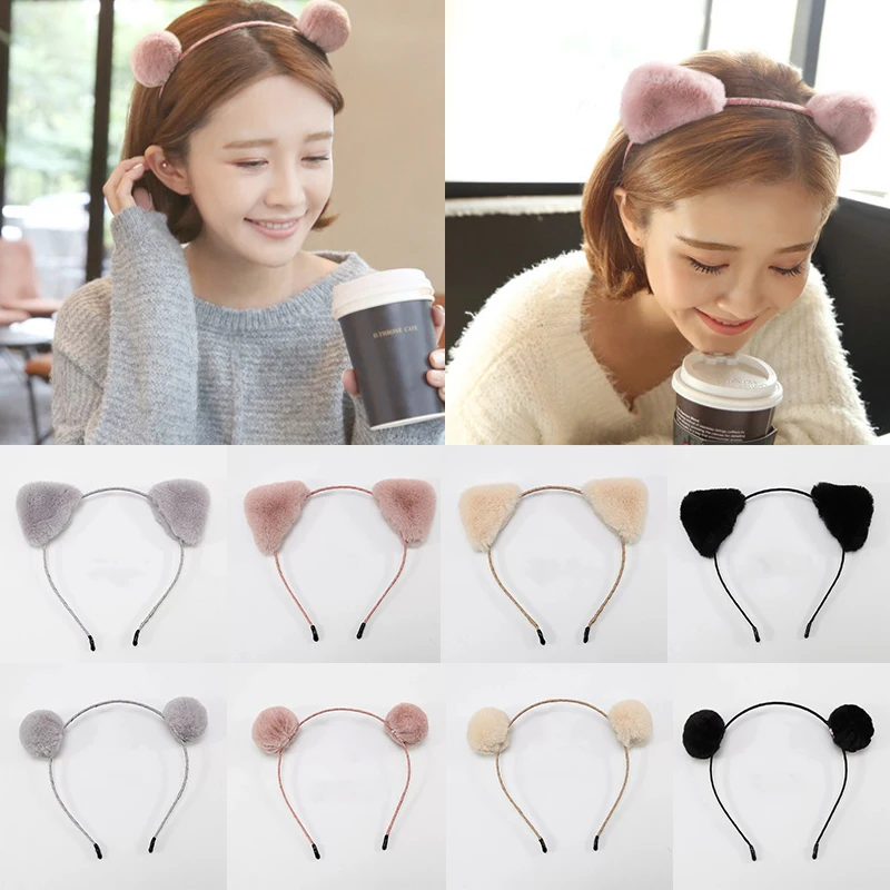 

Sweet Cat Ears Head Bands Fashion Hair Bezel Balls Plush Hairband Women Girls Delicate Hair Hoop Birthday Party Hair Accessories