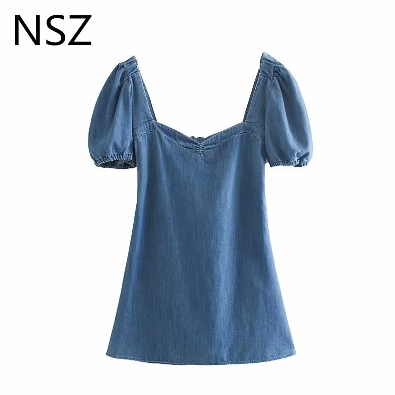 NSZ женское джинсовое платье летнее мини сексуальное с открытой спиной и бантом