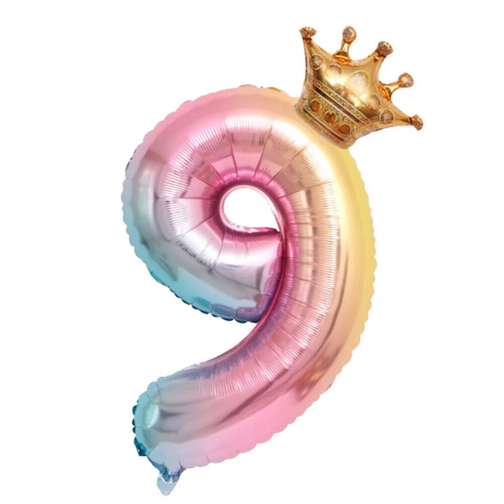 32inch Number Foil Balloons with Crown Digit Air Ballons Kids Birthday Party Wedding Decor Baloons Event Supplies 2020 | Дом и сад