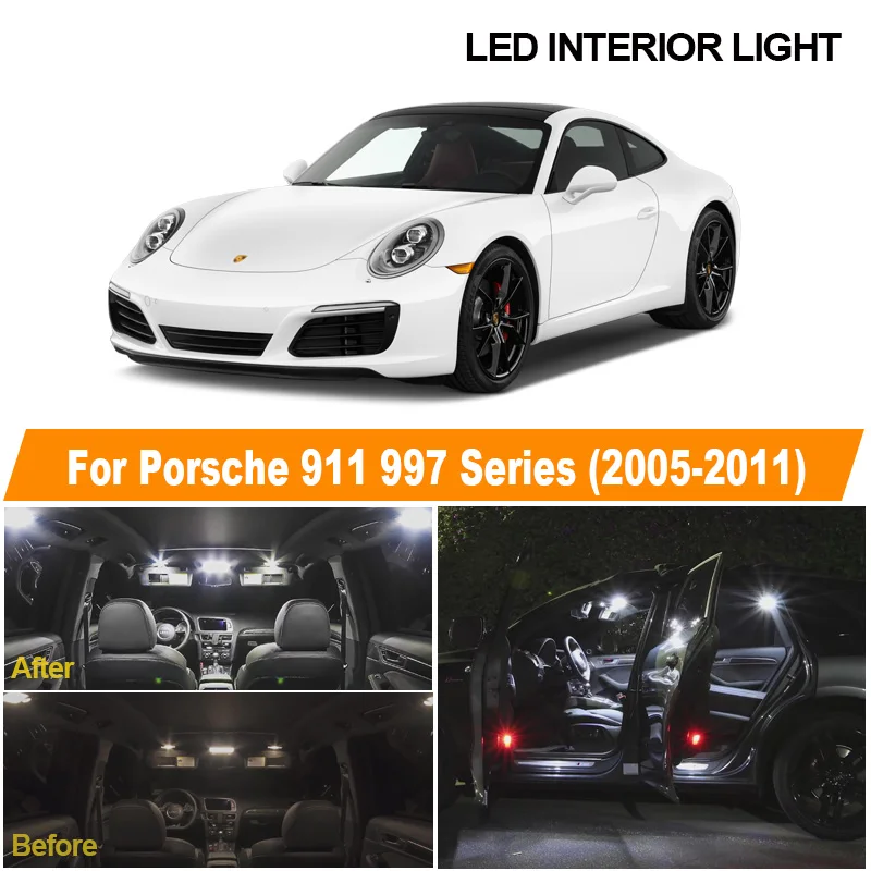 12pcs White Ice Blue Canbus No Error LED Lamp Interior Dome Map Reading Ceiling Light Kit For Porsche 911 997 Series 2005-2011 | Автомобили