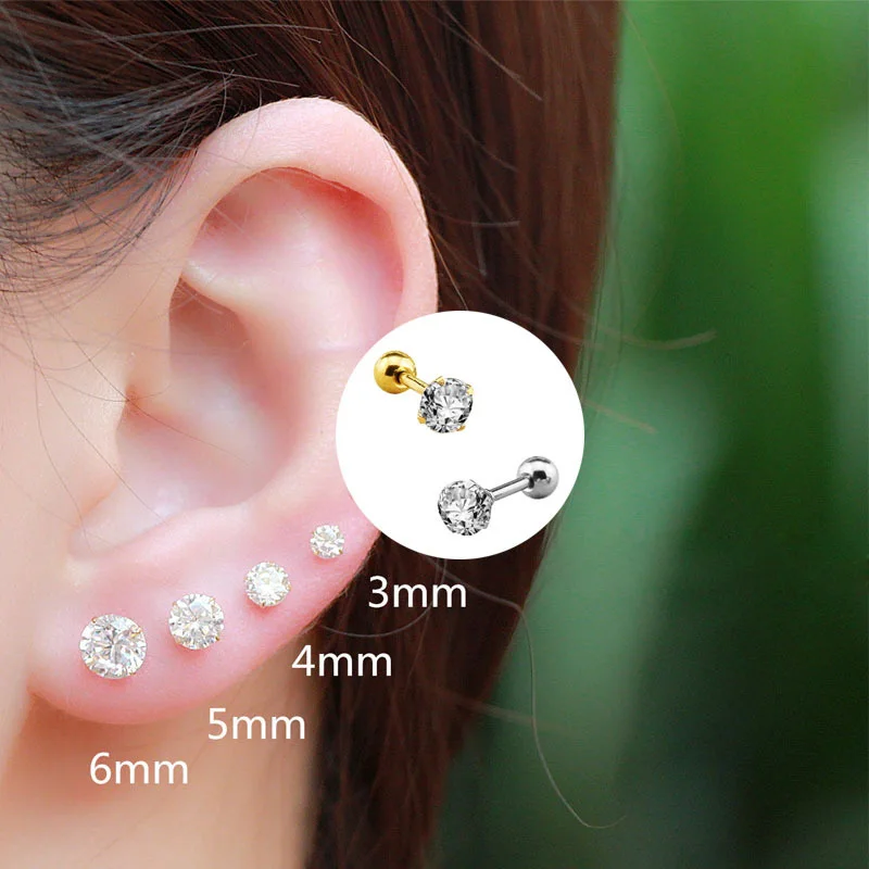 1Pair/2Pcs Small Round Cz Tragus Cartilage Stainless Steel 16G 4 Prong Ear Stud Earrings Tragus Helix Piercing Jewelry images - 6