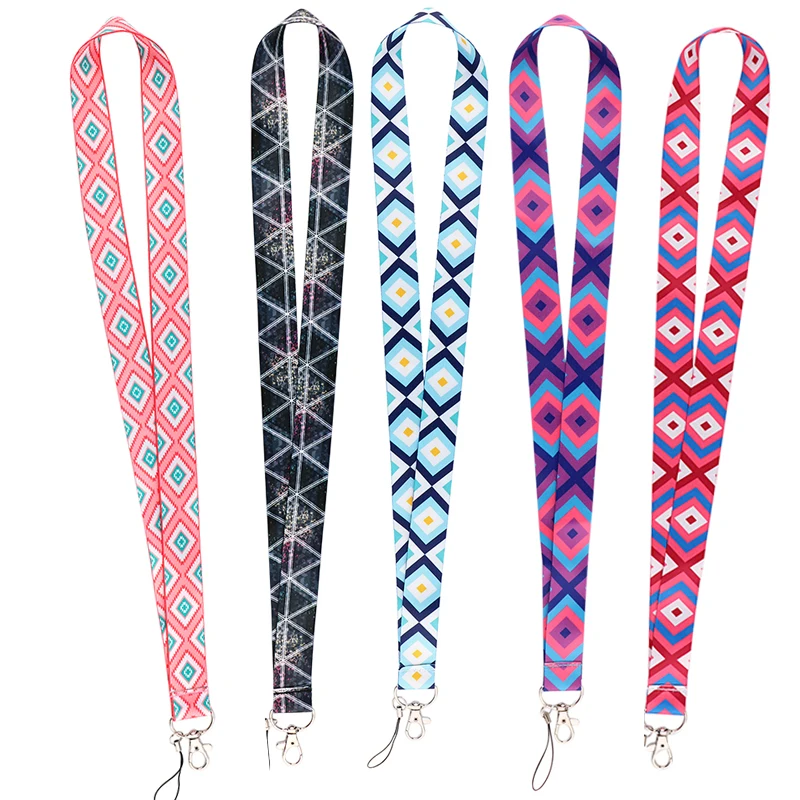 

24pcs/lot MD1048 DMLSKY Art Bohemia rhombus Neck Strap Lanyard For Key Card Mobile Phone USB DIY Badge Holder Geometry Lanyard
