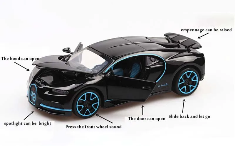 

1:32 Alloy Toy Car Bugatti Chiron Sound Light Diecasts & Toy Vehicles Collection Gift Pull Back Car Model Toys for Kids 002