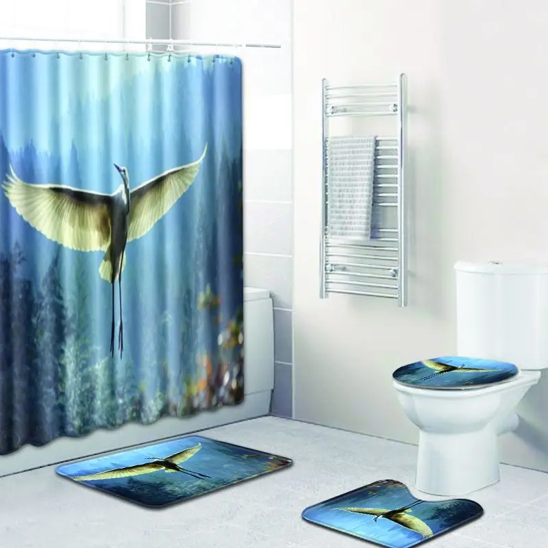 

Zeegle Bath Mat Set with Waterproof Curtain Non Slip Bathroom Doormat Toilet Seat Cover Mat Polyester Toilet Pedestal Toilet Set