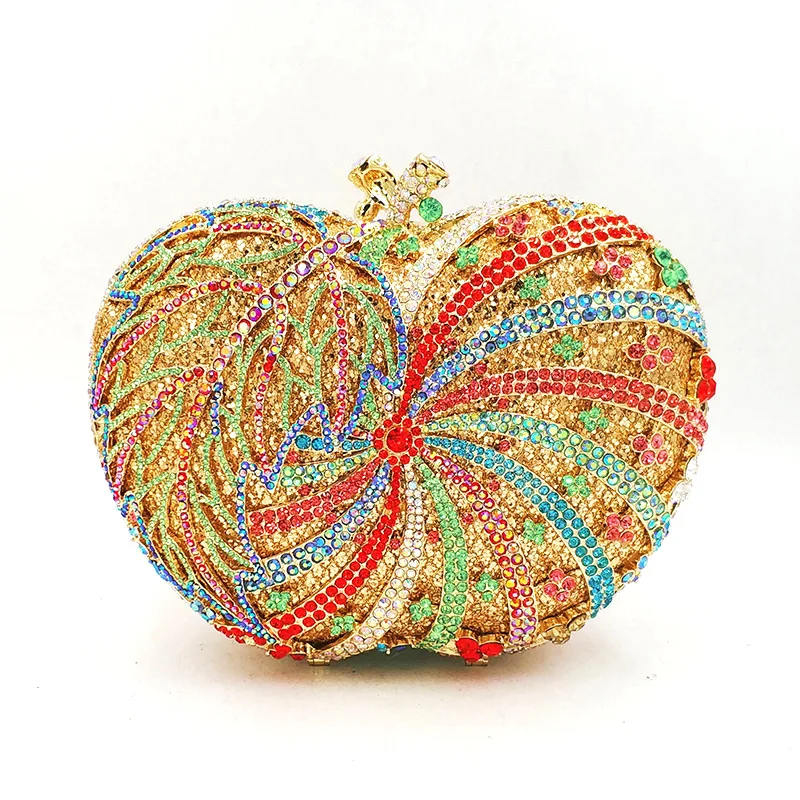 

Apple-Shaped Coloful Crystal Purse For Lady Handbags Luxury Women Bags Designer Diamond Rhinestones Girls Pouch Evening Clutch
