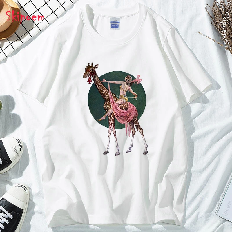 Женская футболка с жирафом в готическом стиле панк Корейском Kawaii Harajuku винтажная