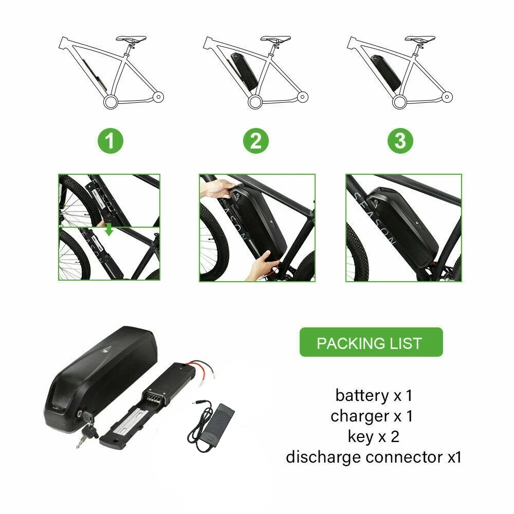 

High quality Electric Bike Battery Pack 48V 16Ah Built in Samsung INR 18650 33G Cells Front Rear Hub / Mid Drive Bicycle 13S 5P