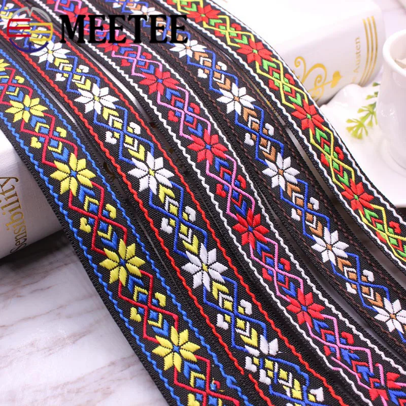 Meetee 20 м 25 мм Этническая жаккардовая лента с ветром Полиэстеровая Вышивка Кружева