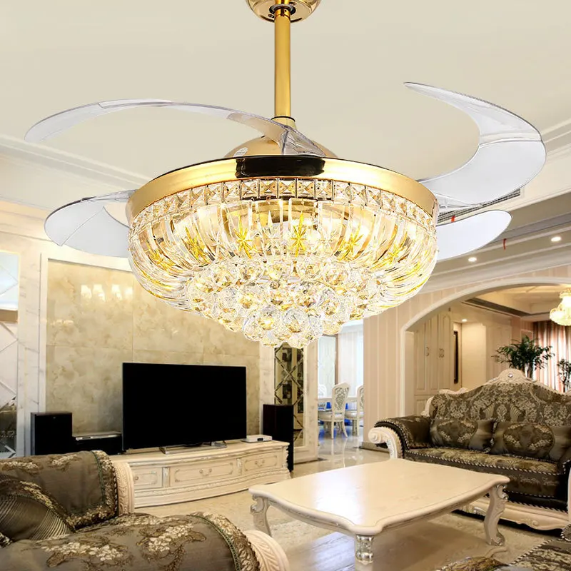 Европейский стиль Ресторан вентилятор светильник с Дистанционный пульт золотые