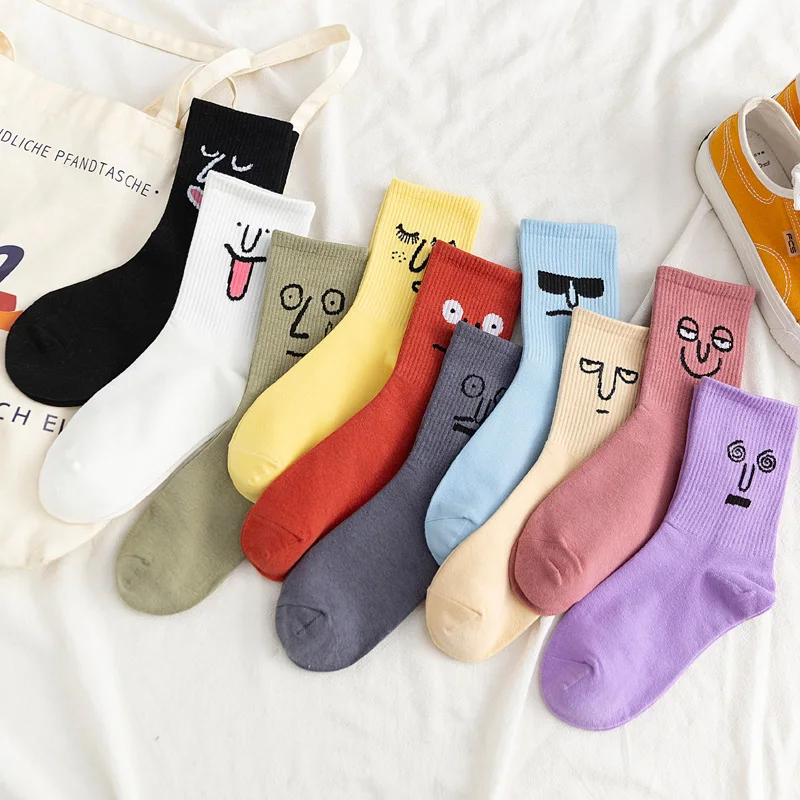 5 пар/упак. унисекс сюрприз средние женские носки Harajuku красочные забавные Женские носочки 100 Хлопок Kawaii Размер 35-42