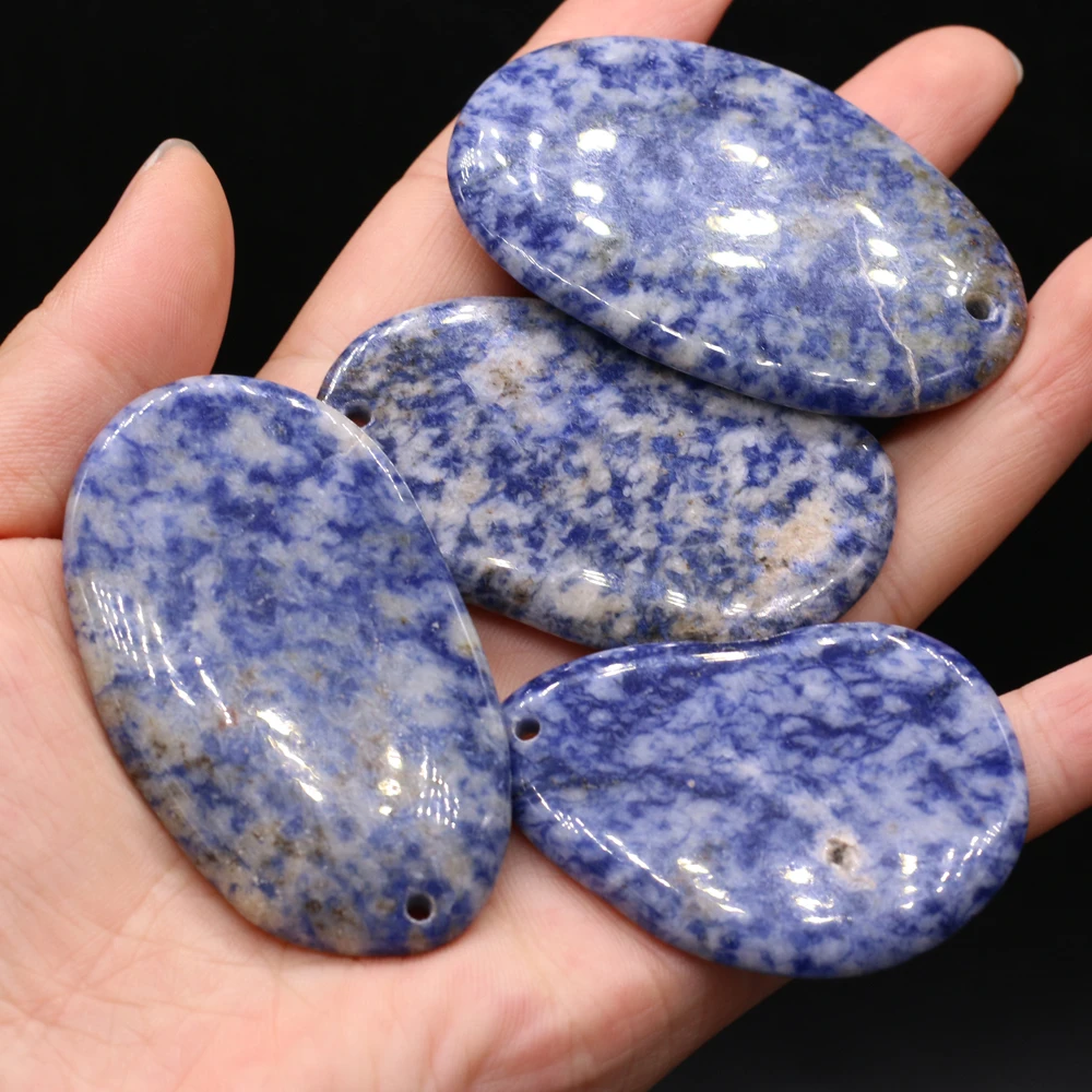 

Natural Gem Stone Sodalite Egg Loose Beads Pendant Handmade Crafts DIY Necklace Sweater Chain Jewelry Accessories Gift Making