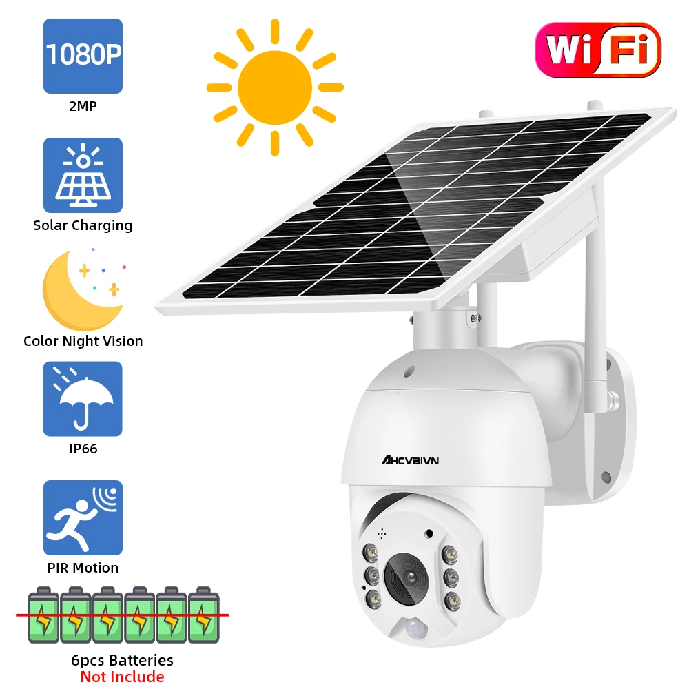 

Wi-Fi версия 1080P HD солнечная панель наружная IP66 Водонепроницаемая двухсторонняя голосовая цветная Беспроводная PTZ камера видеонаблюдения с п...