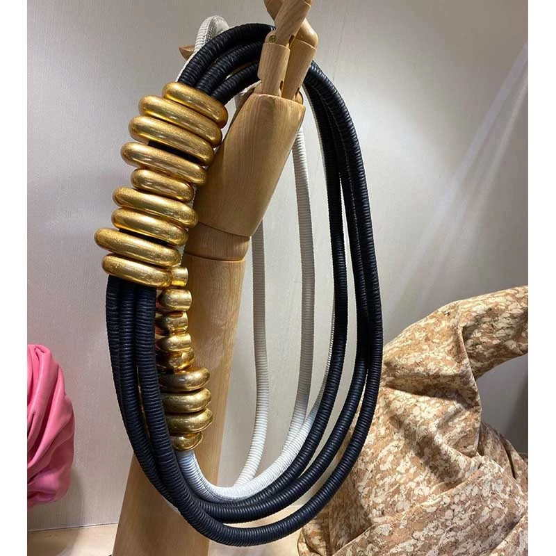 

Cosmicchic 2020 Fashion Elegant Metal Becoration Leather Belt High Street Wild Multilayer Line Multicolor Cowskin Belt