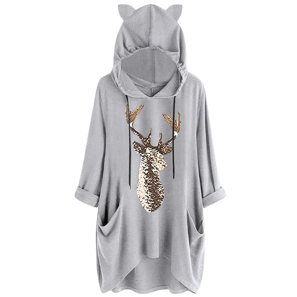 S-5XL размера плюс женское рождественское платье с длинным рукавом и принтом лося