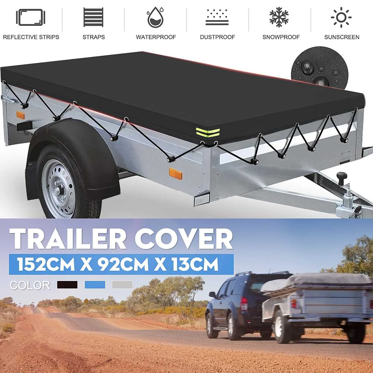 

Trailer Cover Car Cover Waterproof Anti UV Outdoor Travel Camper Protective Dustproof Cover Tarp Canopy Canvas 152x92x13cm