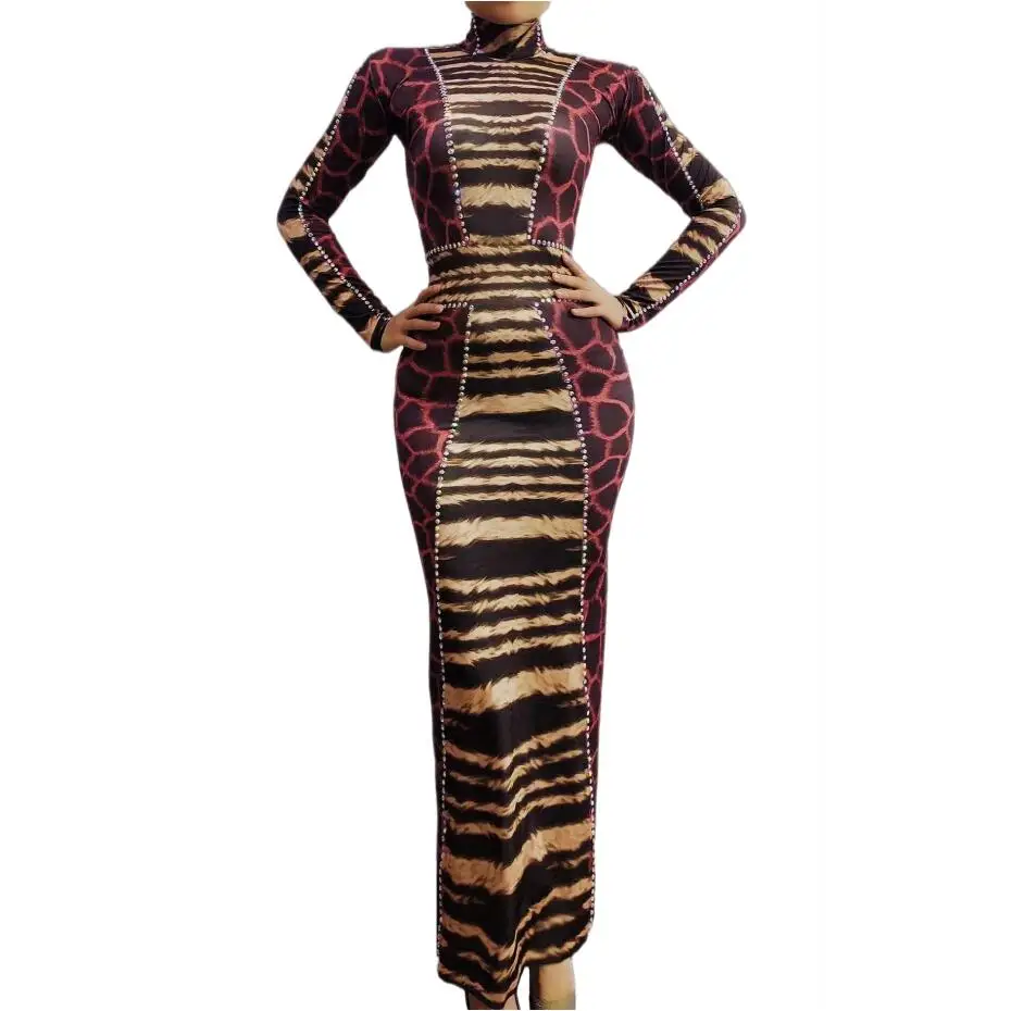 

Women New Sexy Stage Nightclub Sparkly Rhinestones Transparent Leopard Dress Birthday Celebrate Dance Costume Show Outfit Wear