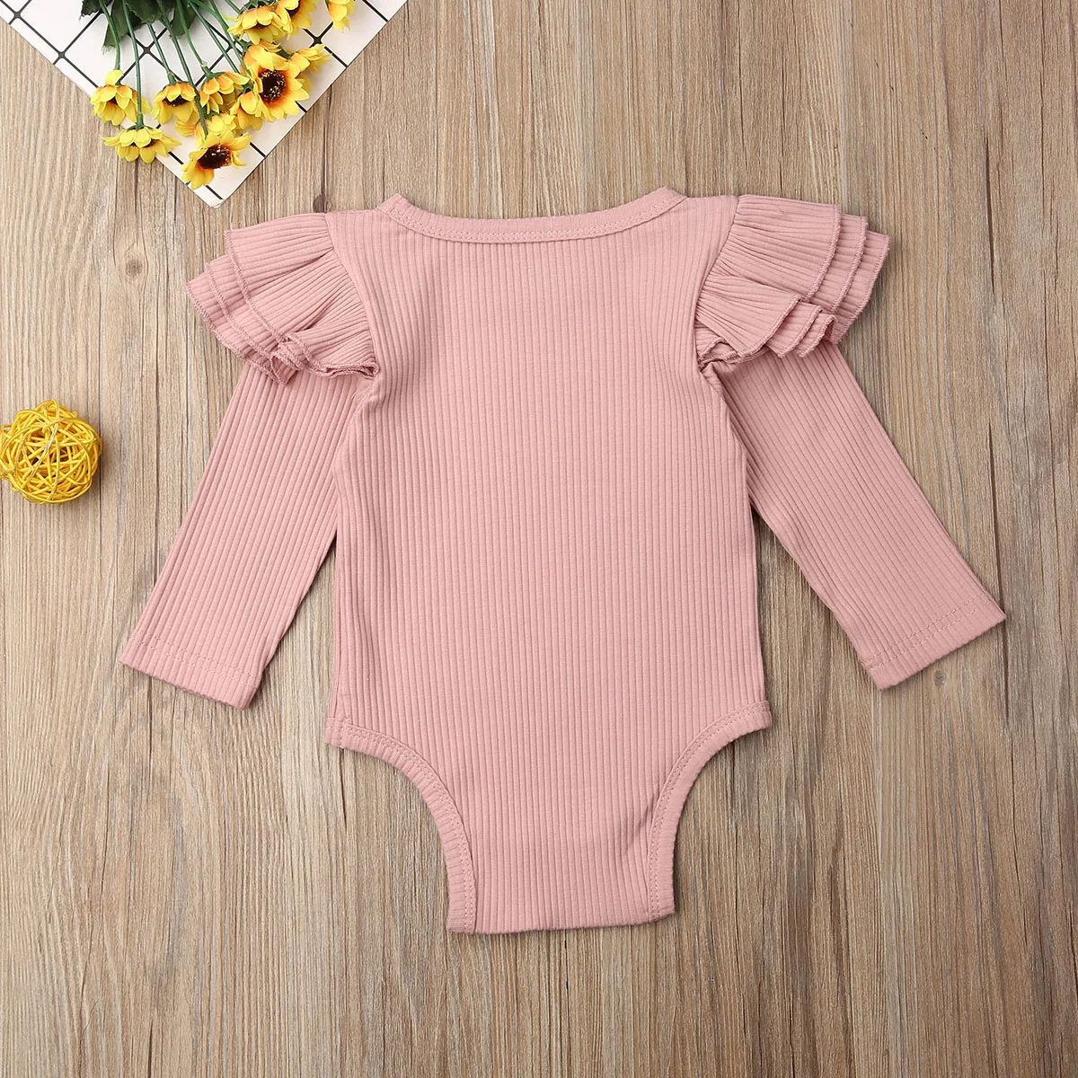 

2020 Baby Spring Autumn Clothing Newborn Infant Baby Girls Boys Ruffles Long Sleeve Bodysuit Robbed Solid Jumpsuits Outfit Set