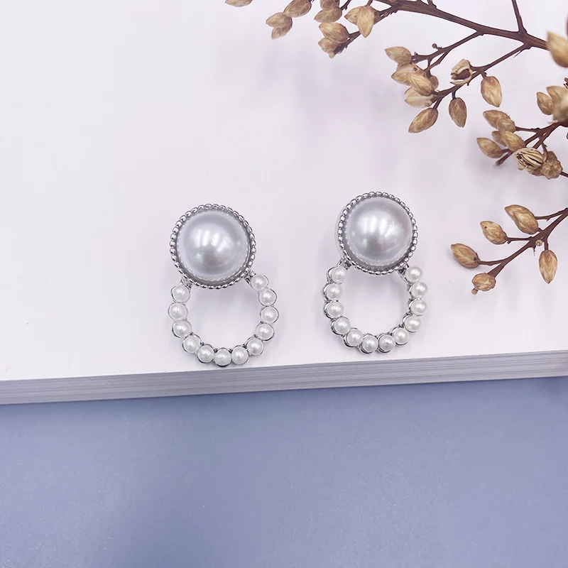 

Korean Layered Round Simulated Pearl Earrings for Women Gold Color Metal Hollow Geometric Drop Earrings Wedding Bridal Jewelry