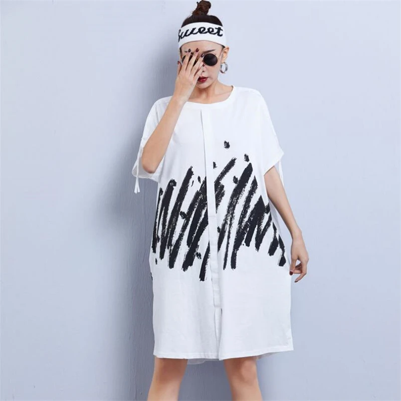 Женское винтажное платье в полоску свободное футболка с круглым вырезом и