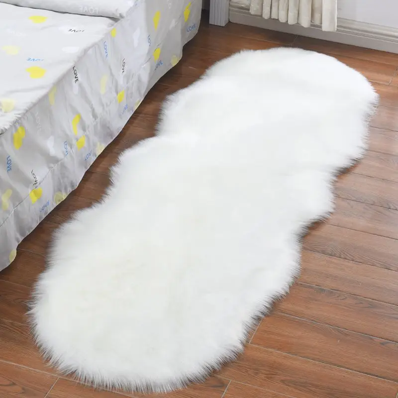 

Irregular Long Soft White Faux Sheepskin Fur Area Rugs Kids Livingroom Bedroom Floor Mat Shaggy Silky Plush Carpet Faux Fur Rug