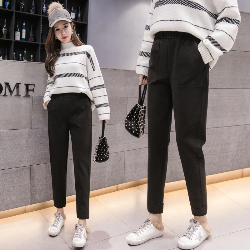 Женские шерстяные брюки Осень зима 2019 женские повседневные штаны с эластичной