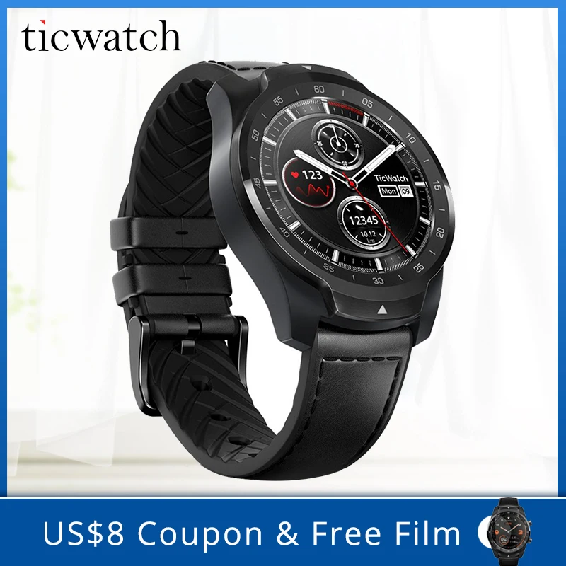 Оригинальные Смарт-часы Ticwatch Pro Bluetooth IP68 с многослойным дисплеем Поддержка NFC оплаты/Google Assistant износа ОС Google 415 мАч