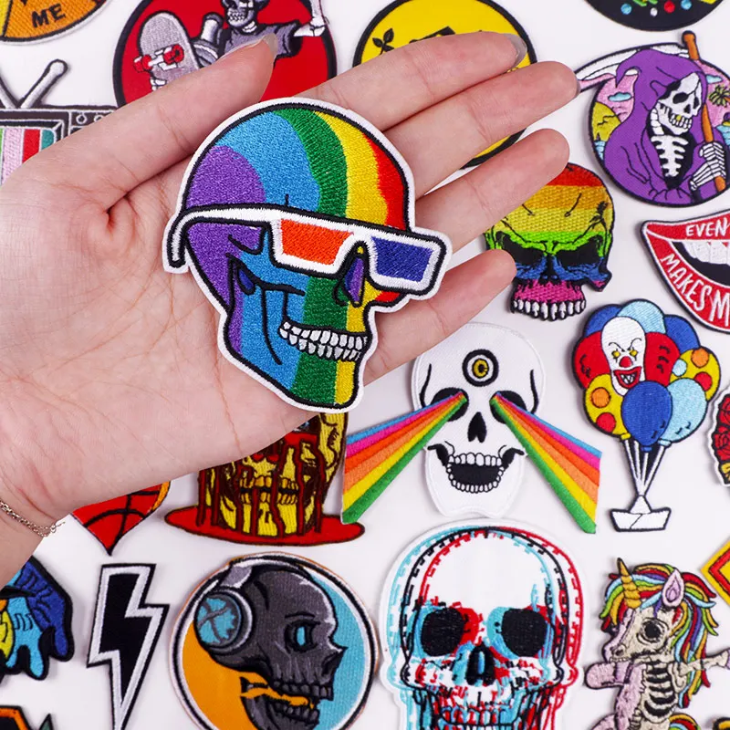 Радужные вышитые нашивки в стиле хиппи с черепом на одежду ЛГБТ гей гордость