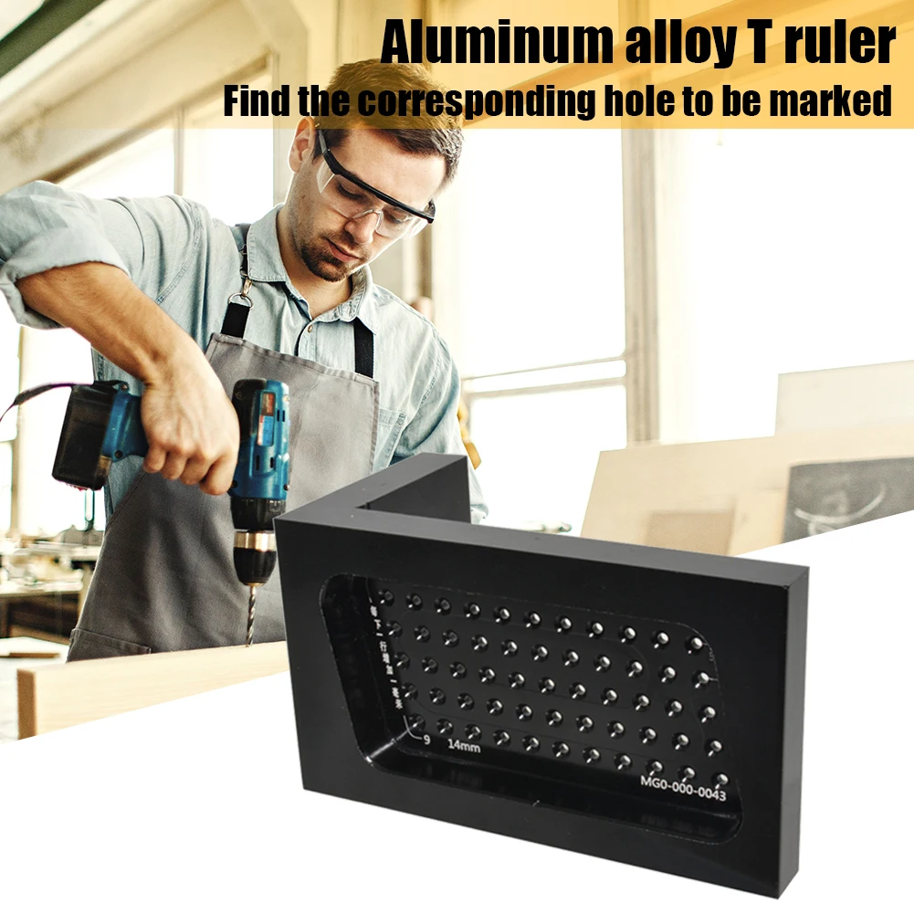 

Multifunction Woodworking Ruler Hole Aluminum Alloy T-type Marker DIY Gauge
