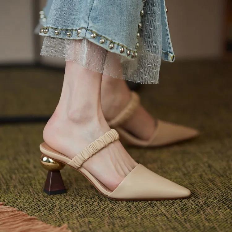 

Slippers Casual Pointed Toe Female Shoes Loafers Square heel Mules For Women 2021 Platform Luxury Soft New Block Heels Summer PU