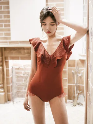 Новый сексуальный слитный купальник с оборками на плечах женский женские