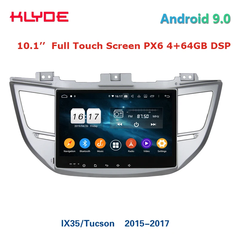 Klyde 10 1 ''полный сенсорный PX6 64 Гб DSP автомобильный радиоэкран для IX35 Tucson 2015 2016 2017