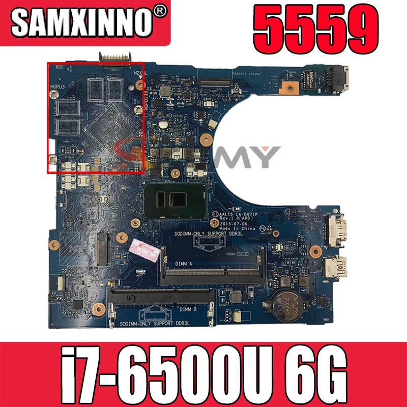 

Original Laptop motherboard For DELL Inspiron 5559 i7-6500U Mainboard CN-0RV4XN 0RV4XN LA-D071P SR2EZ DDR3