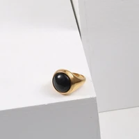 high end pvd gold finish black onyx dome statement stainless steel rings drop shipping