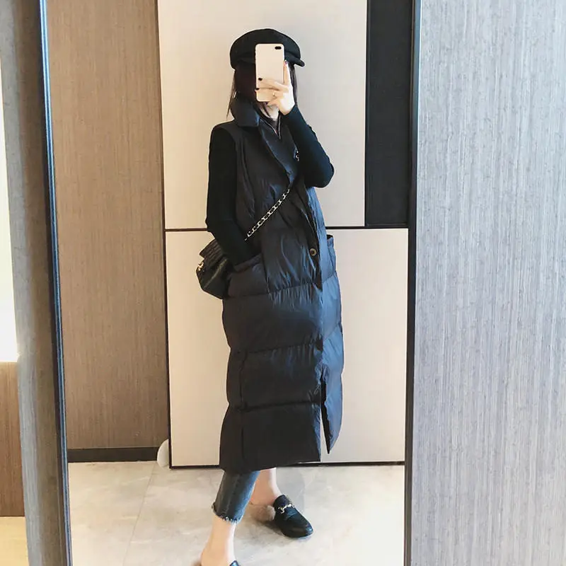 

Long Down Cotton Vest Female Autumn And Winter Sleeveless Loose Jacket Women Vest Bf Oversize Warm Vest Ladies Coat New